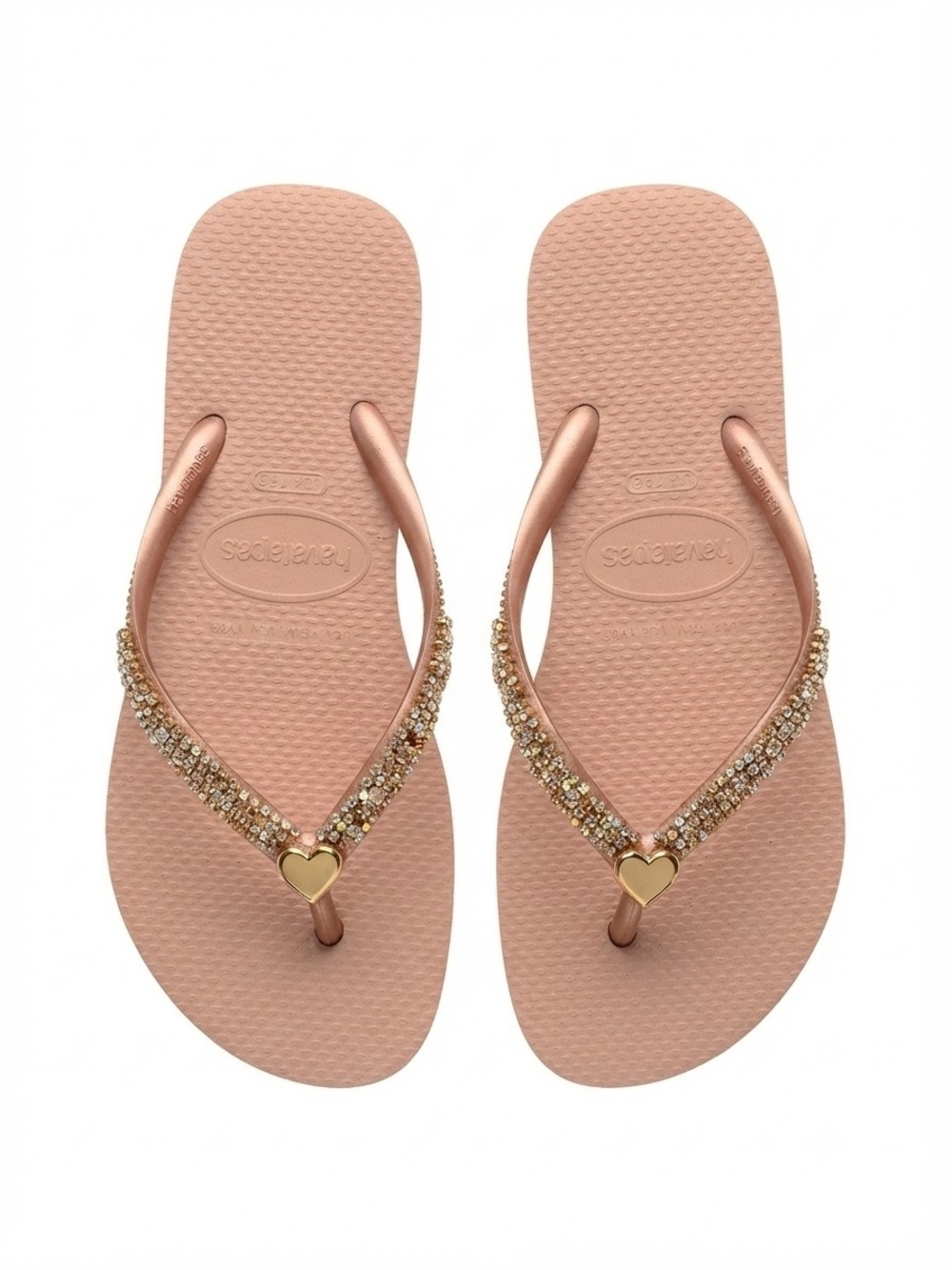 Havaianas Women's Metallic Rose Blush Flip Flops with Gold Heart Charm